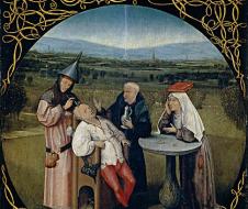 Hyeronimus Bosch - Estrazione della pietra della follia (1494 circa) olio su tavola, Madrid, Museo del Prado